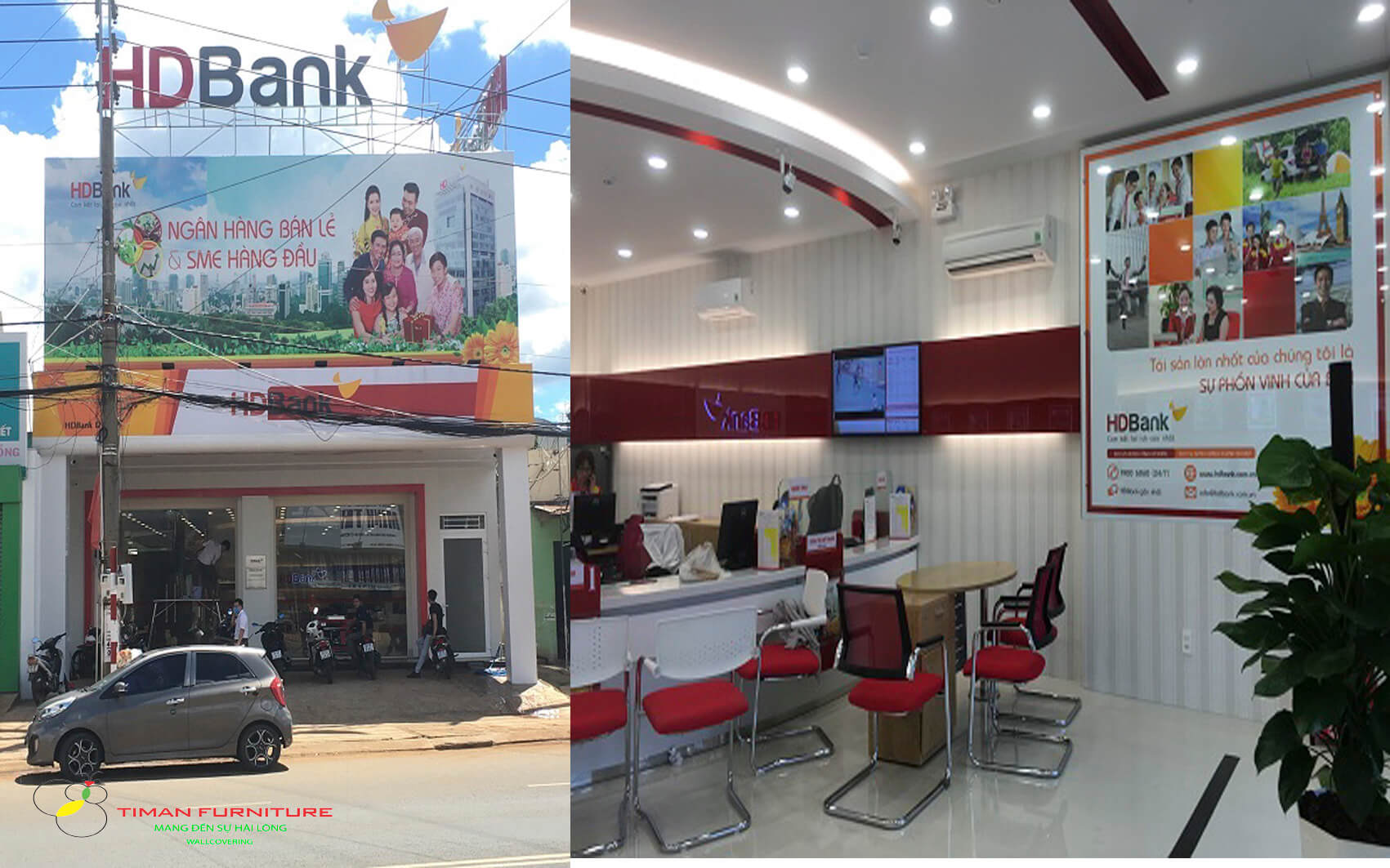 Thi công giấy dán tường văn phòng ngân hàng HDBank